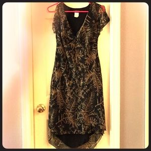 Black with tan leaf pattern dress. NWT